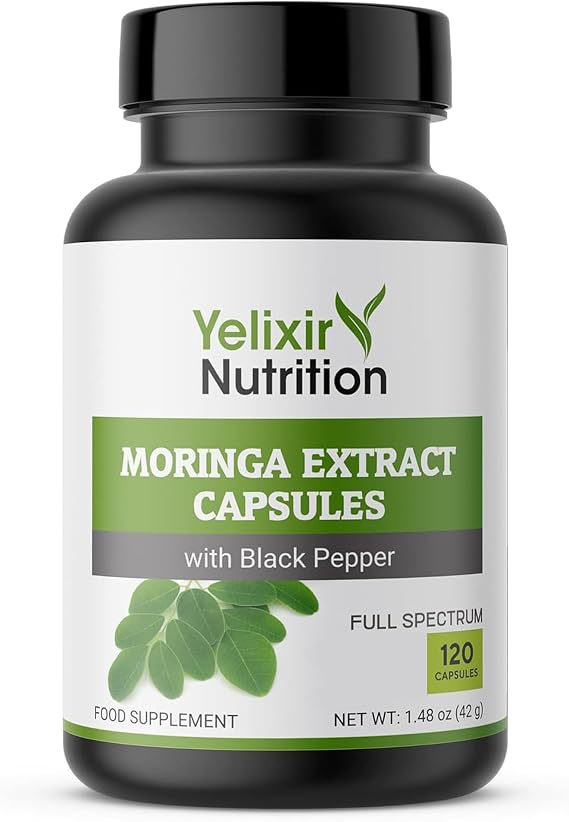 Moringa Capsules 120 Count with Black Pepper - 5450 mg