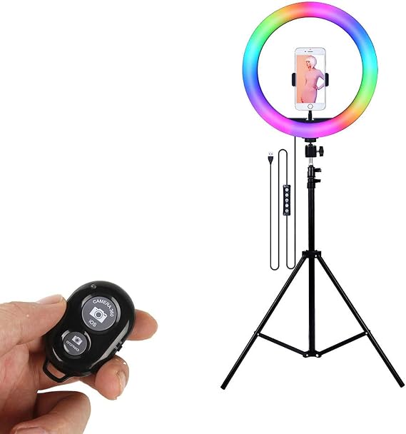 Microcase 26cm YouTube Instagram TikTok Selfie RGB LED Ring Light + 2.1mt Tripod + Bluetooth Remote AL2643