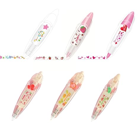 DIY Lace Decoration Correction Tape Roller Pen, Scrapbooking Stickers Diary Decor Tape, Creative Cute Cartoon Pattern Decorative Tape Set for Kids Adult (Fruit (6PCS))