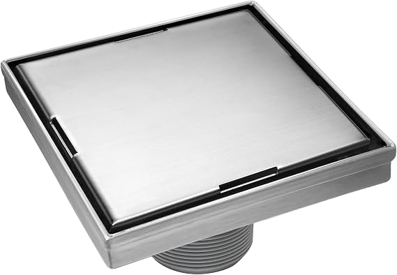 HEATGENE 6-Inch Square Shower Drain, 2-in-1 Cover, Brushed