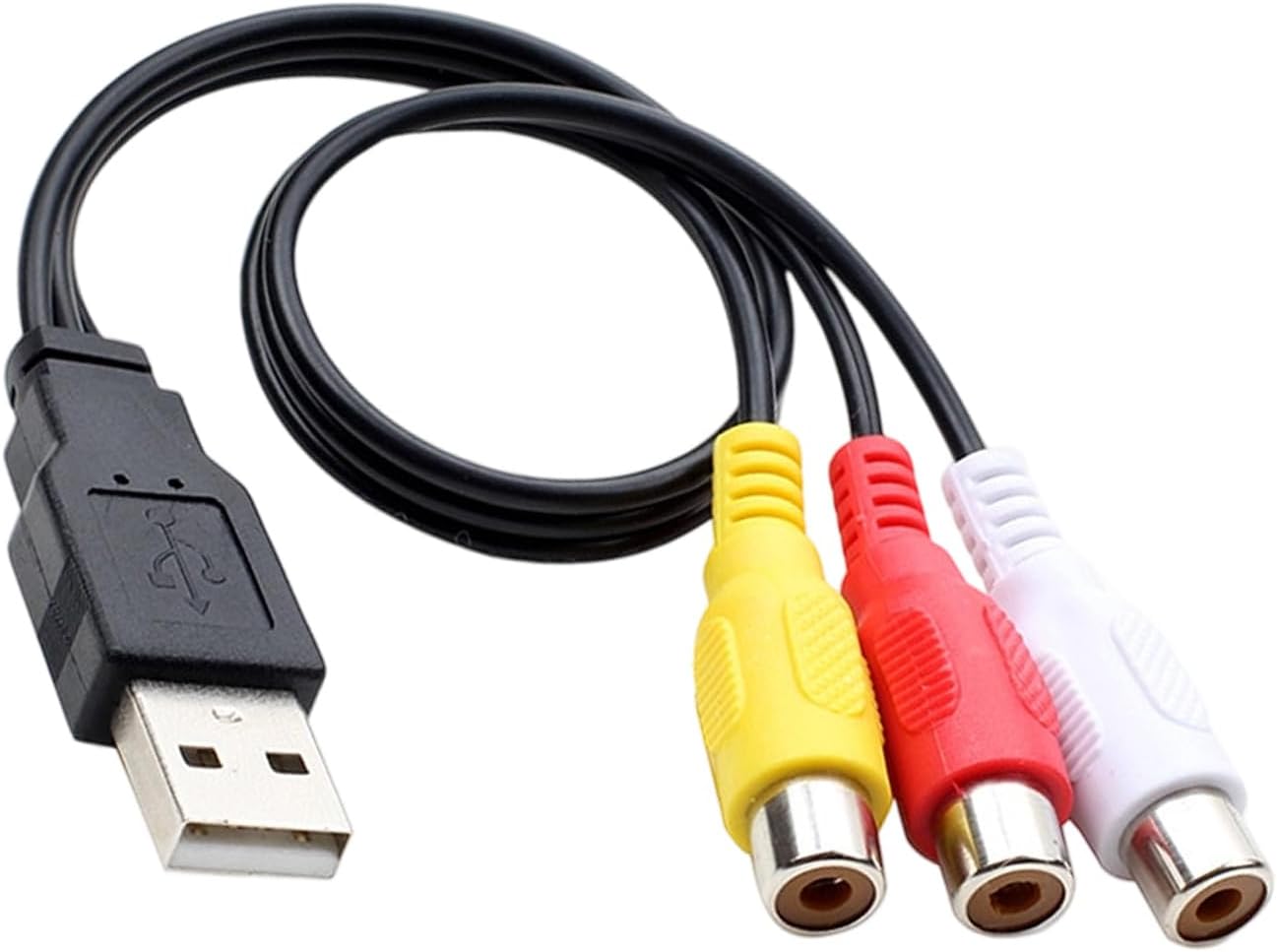 USB 3RCA AV Adapter 0.25M 3 Female Jack Splitter for Space Limited Installation PC Connection AV Composite Cable USB