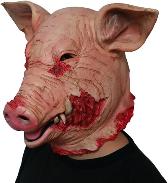 Gmasking 2018 Latex Scary Butcher Pig Head Mask for Halloween Costume Party