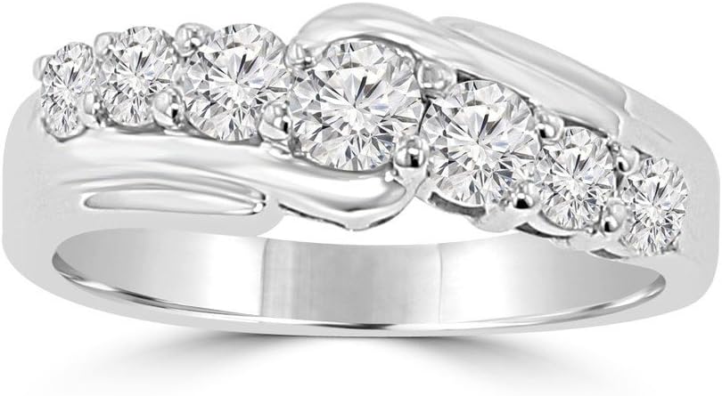 1.15 ct Round Cut Diamond Wedding Band Ring in Prong Setting in 18 kt White Gold