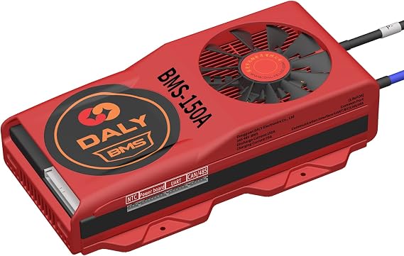 DALY Smart BMS LiFePo4 16S 48V 150A PCB Battery Management System with CAN 485 and UART Communication Bluetooth Battery Monitoring Module and Cooling Fan for Off Grid Application