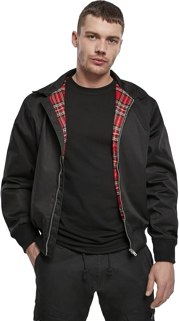 Men's Harrington Classic Waist-Length Everyday Jacket with Stand-up Collar & Red Checked Inner Lining