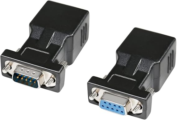 DTECH RS232 DB9 to RJ45 Serial Adapter DB-9 Female/Male to RJ-45 Female Ethernet Converter (2 Pack)