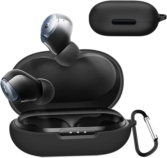 Protective Case Compatible with Soundcore by Anker Space A40 Silicone Case for Soundcore by Anker Space A40 Portable Scratch Case with Carabiner (Black)