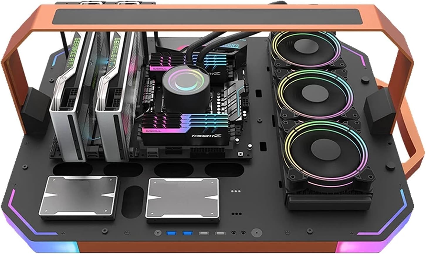 QWERTYUIOP Open Frame Gaming Desktop Computer Case, Luxury Gabinete PC Gamer Completo ATX Chasis ARGB Lighting PC Case