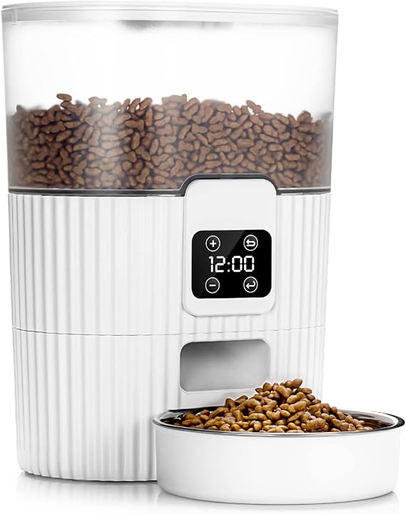 HOOFUN Automatic Cat Feeder, 3.5L Cat Food Dispenser Auto with Programmable Timer Control 1-6 Meals per Day, Dual Power Supply Pet Feeder for Cats Dogs with Safety Lock Lid & Stainless Steel Bowl