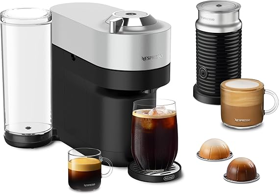 Nespresso Vertuo Pop+ Deluxe Coffee and Espresso Machine by De'Longhi, Silver and Capsules VertuoLine, Medium and Dark Roast Coffee, Variety Pack, Stormio, Odacio, Melozio, 30 Count