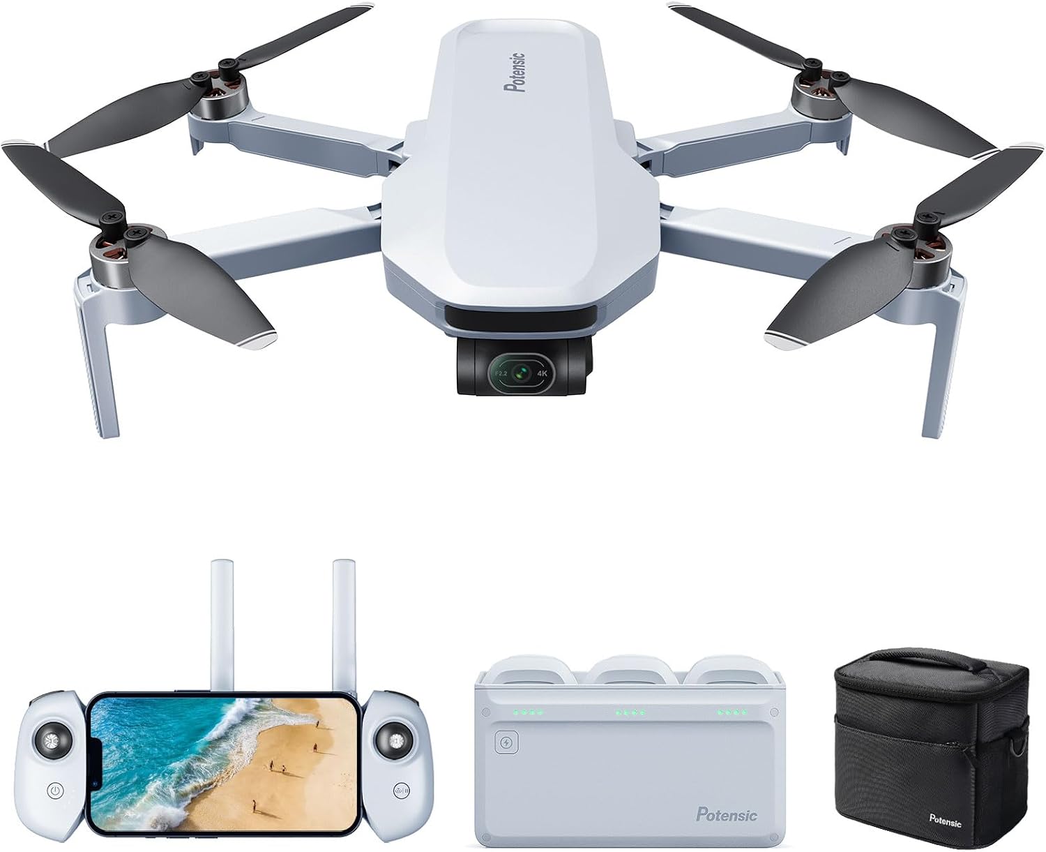 Potensic ATOM 3-Axis Gimbal 4K GPS Drone, Under 249g, 96 Mins Flight, Max 6KM Transmission, Visual Tracking, 4K30FPS QuickShots, Lightweight for Adults and Beginners, Fly More Combo
