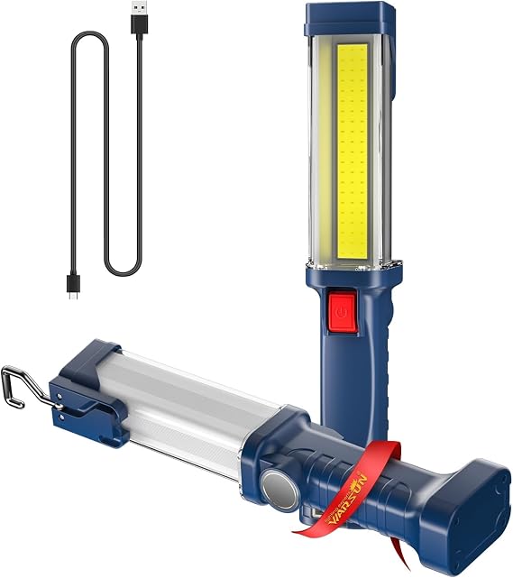 WARSUN LED Work Light Rechargeable, Portable Mechanic Trouble Light with1200 Lumens, COB worklight Magnetic Base, Cordless Floodlight for Car Repair, Camping, Hiking, Gift for Dad