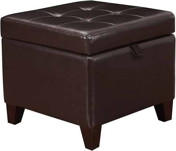 Homebeez Storage Ottoman Faux-Leather Foot Rest Stool Square Footstool with Wood Legs (Brown)