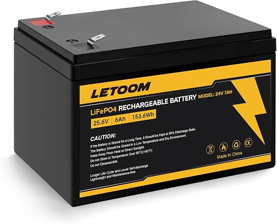 24V 6Ah LiFePO4 Rechargeable Battery LF8011, 25.6V 179.2Wh Deep Cycle Lithium Iron Phosphate Batteries