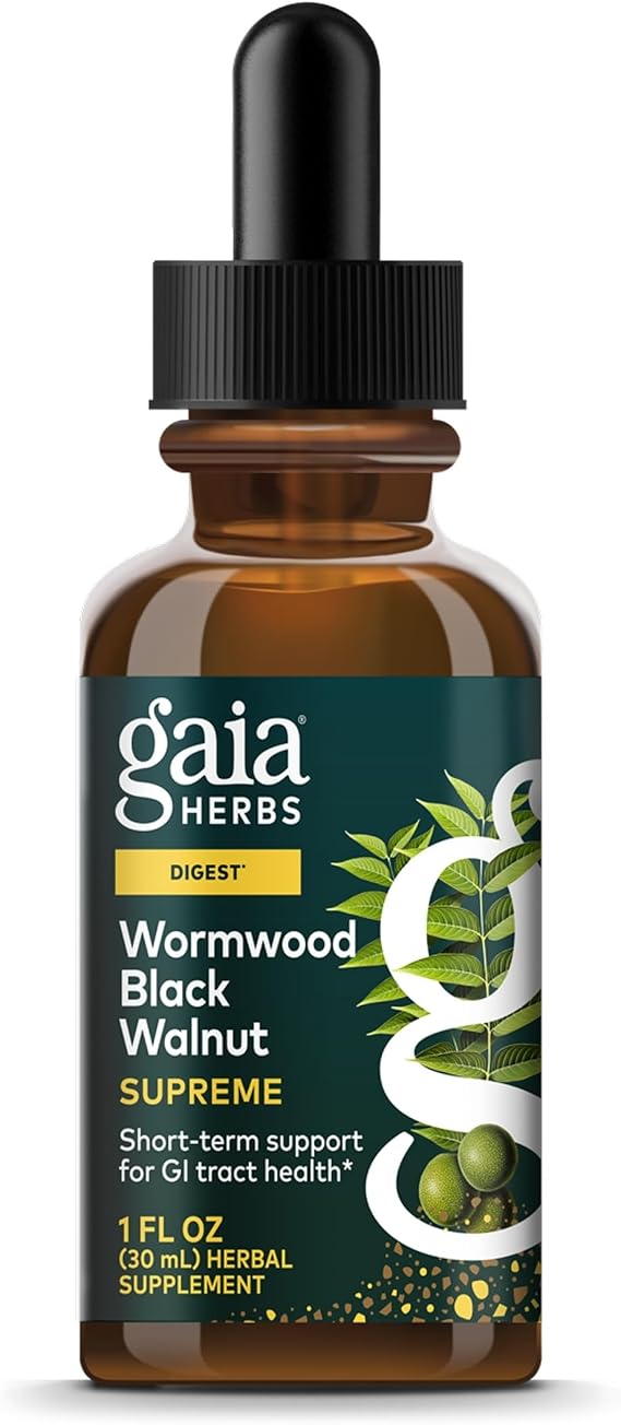 Gaia Herbs Wormwood Black Walnut Supreme - Digestive Support Supplement - Intestinal & Gut Health Support* - Ginger Root, Wormwood & Black Walnut - 1 Fl Oz Liquid Extract (30 Servings)