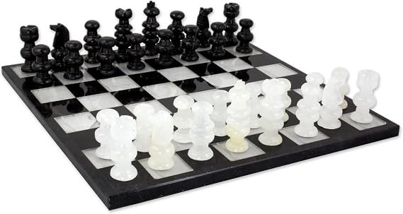 NOVICA White Onyx and Black Marble Hand Carved Stone Chess Set 'Classic'