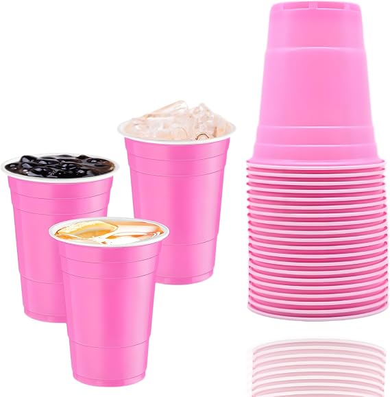 30 Pcs 16 oz Disposable Plastic Cups Bulk for Graduation Party Wedding Theme Party Birthday (Pink)