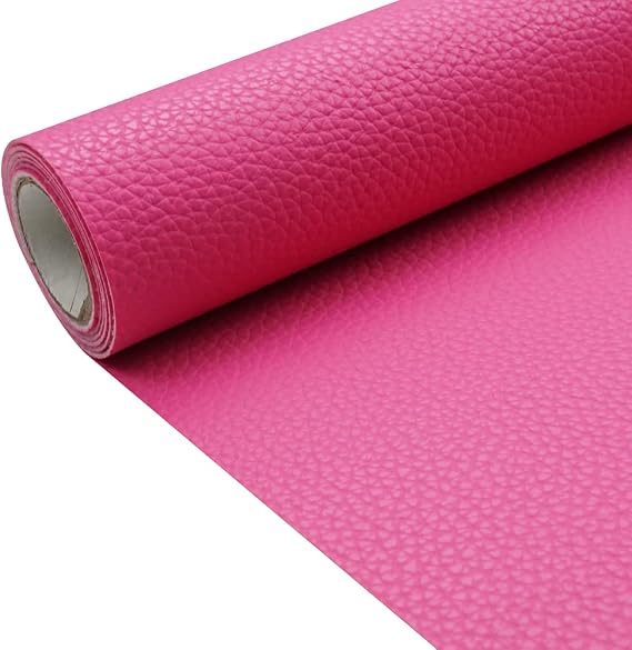 Hot Pink Litchi Texture PU Fabric Leather 11.8x53.14 Inch(30x135 CM) 1.13mm Thick Faux Synthetic Leather Material for Upholstery Crafts, DIY Sewings, Sofa, Handbag, Earrings, Hair Bows Decorations