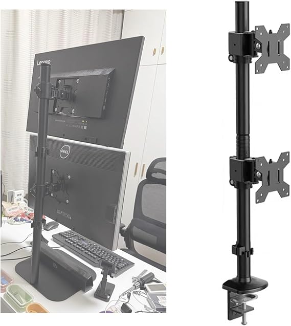 Dual Monitor Desk Stand, FreeStanding LCD Mount, Height Adjustable Swivel Vertical Stack Screen For Home Office School(17-32in-A)
