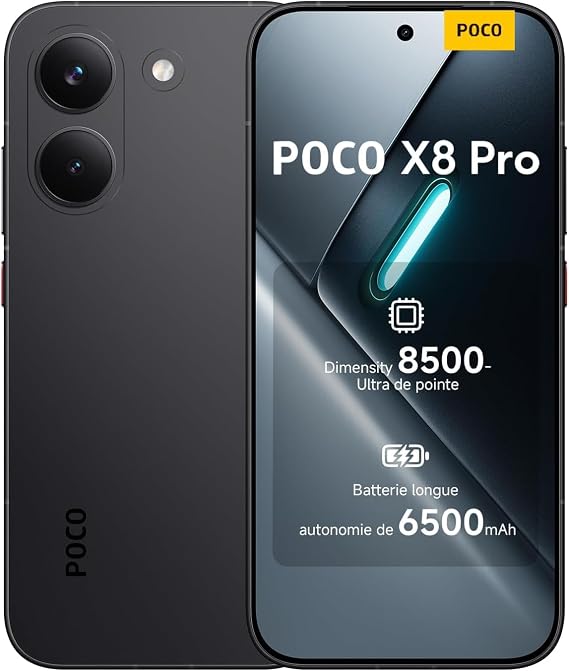 XIAOMI Poco X8 Pro 5G Smartphone 8+ 512GB Android 16 Black Mediatek Dimensity 8500 Ultra Ultra Bright AMOLED Display 6500mAh 100W 50MP Sony IMX882 with Charger