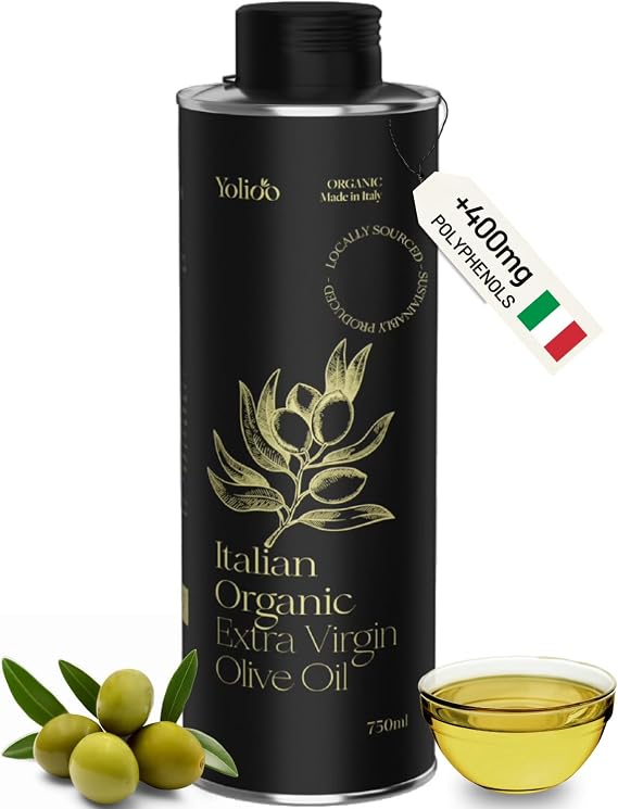 Organic Extra Virgin Olive Oil 750ml, Italian High Polyphenol Cold Pressed