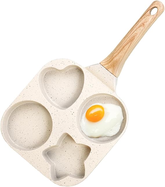 JUSTUP Nonstick Frying Pan,4-Cup Egg Pan Nonstick Divided Grill Frying Pan, 7.5 Inch Healthy Granite Egg Pan with Anti-scald Handle, Breakfast Skillet for Pancakes,Bacons (White)
