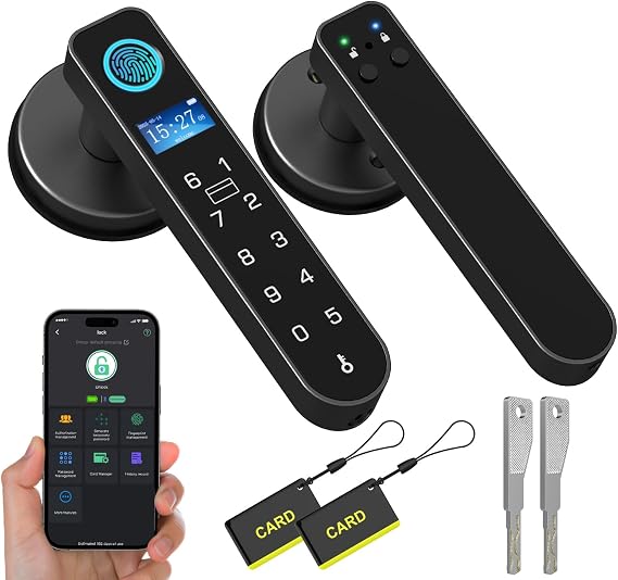 Anweller Smart Door Lock with Display Screen, Biometric Fingerprint Door Lock with Code Keypad APP Keyless Entry Smart Lock Door Handle for Bedroom Home Hotel Office Apartment