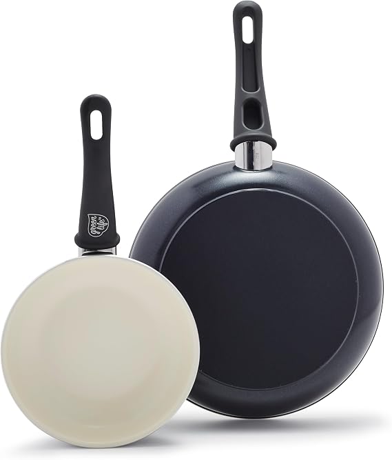 GreenLife 2 Piece (7 & 10) Ceramic Nonstick Frying Pan Set, Black & Cream | PFAS-Free Nonstick Coating, Family Skillet Set, Egg Pan, Omelet Pan, Stay-Cool Handles, Dishwasher & Oven Safe up to 350F
