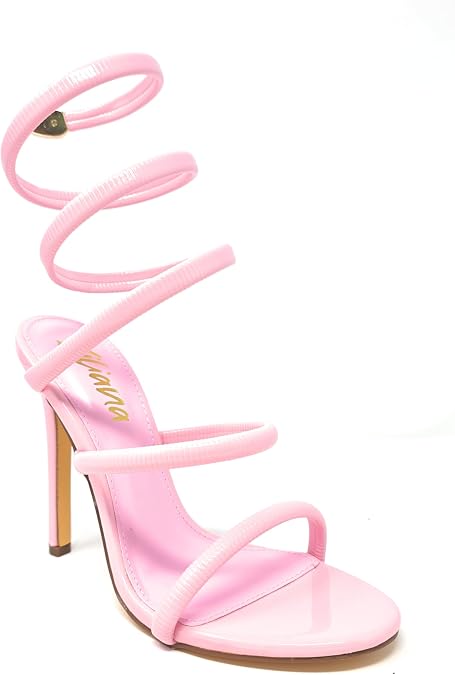 Liliana Nikkia-223 Womens Open Round Toe Leg Spiral Wrap Around Ankle Strap Stiletto Heel Sandal