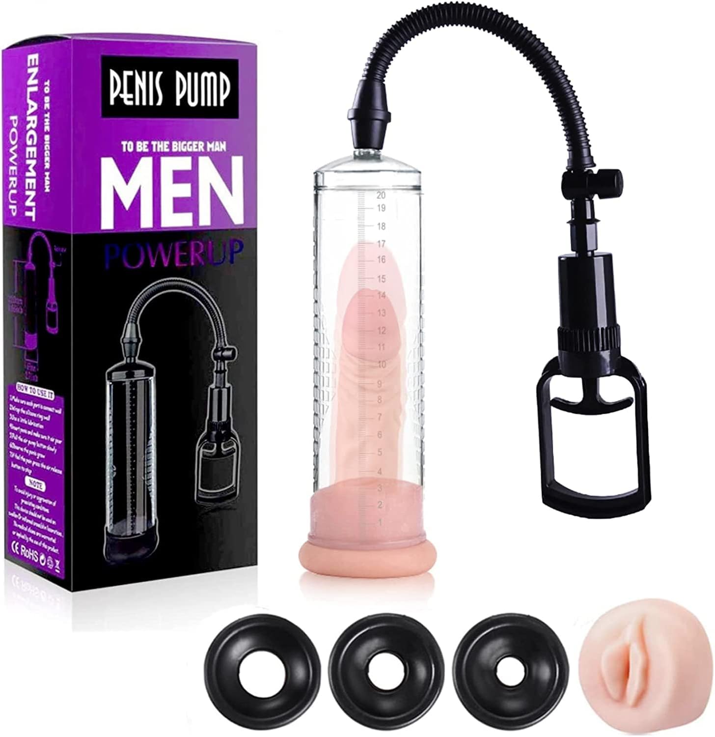 BGMKE Strong Suction Men's Booster Vacuum Enhancement Pump with High Seal for Men to be a Bigger Men, Enlargement Device Bigger Vacuum Air Pump Extender Device for Men Muscle Strength