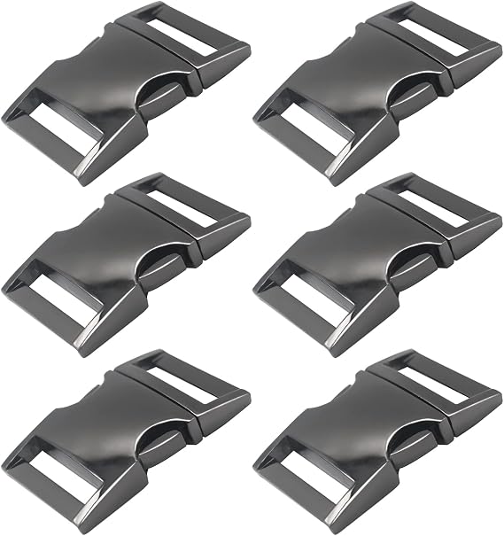 Bytiyar Buckle 6 pcs 1 inch(25mm) Quick Side Release Clips Metal Buckles for Straps Webbing Paracord Bracelet Dog Collar Backpack Belt, Gun Black
