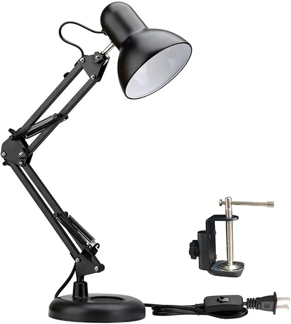 PowerKing Metal Swing Arm Desk Lamps, Adjustable Architect Lamp, Black