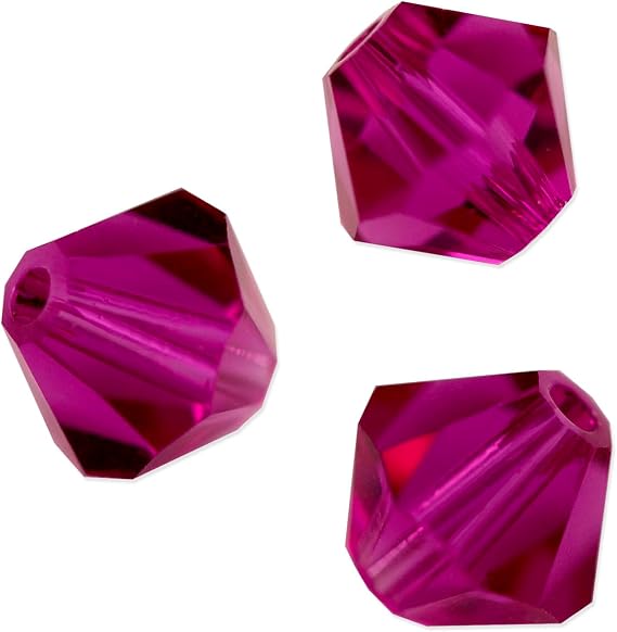 Preciosa 4-Mm Czech Crystal Diamond/Bicone Bead, Fuchsia, 144-Piece