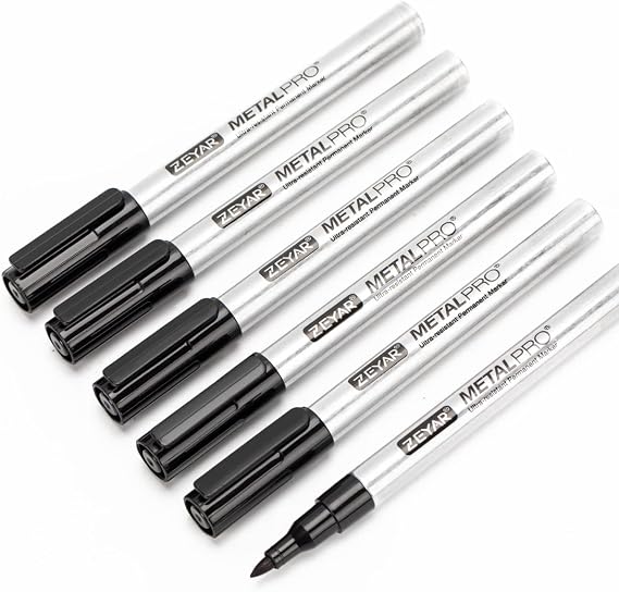 ZEYAR Permanent Marker Pens, Extra Fine Tip(1mm), Waterproof & Smear Proof ink, Aluminum Barrel, Quick Drying- Great on Plastic,Wood,Stone,Metal and Glass for Doodling and Marking (6 Black)