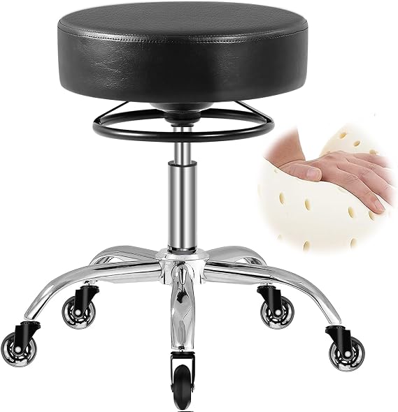 Black Rolling Stool with Wheels 400lbs - 360 Quietly Smooth