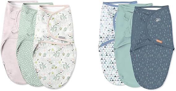 SwaddleMe by Ingenuity Swaddle in Size Small/Medium, For Ages 0-3 Months & by Ingenuity Original Swaddle - Size Large, 3-6 Months, 3-Pack (Mountaineer)
