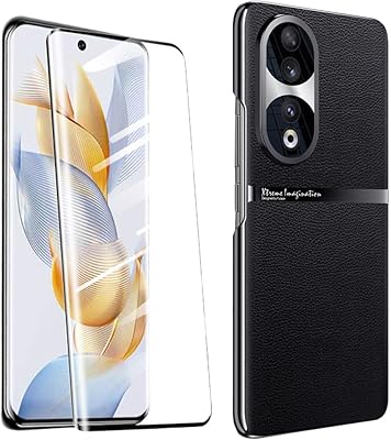 QUIETIP Hard Case Compatible with Honor 90 5G with Tempered Glass Screen Protector,Slim Shockproof Vegetarian Shell Metal Lens Protective Cover,Black