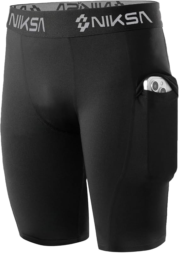 Niksa Boys' Compression Shorts, Youth Performance Base Layers Workout Underwear Sports Shorts with Side Pockets