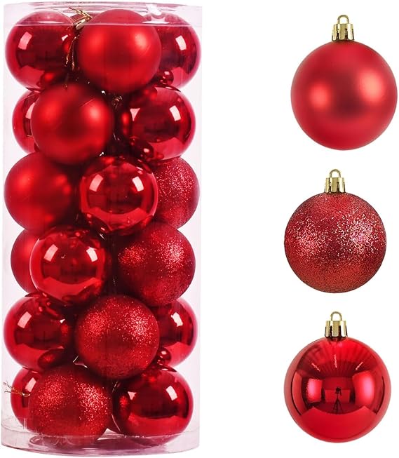 Mini Christmas Balls Ornaments Hanging Balls for Xmas Tree, Holiday, Wedding, Party (Red)