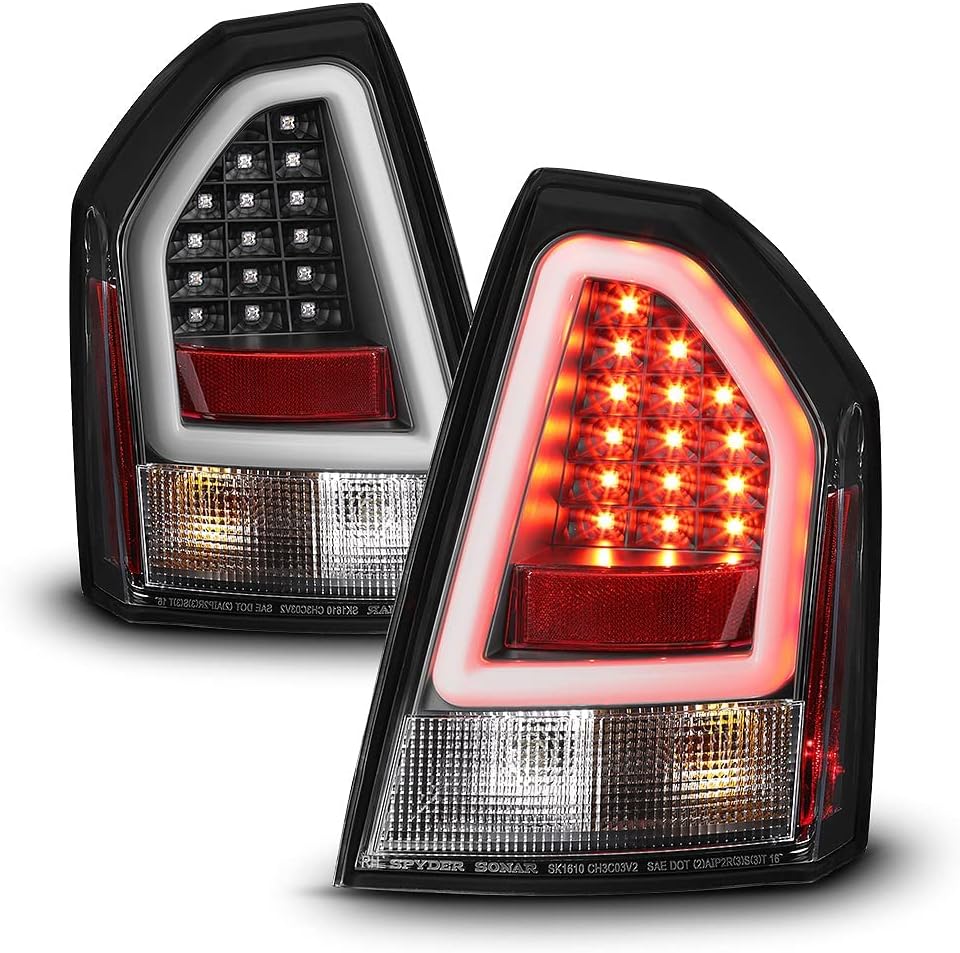 ACANII - For 2008-2010 Chrysler 300C SRT Black LED Pyro Tube Tail Lights Brake Lamps Replacement Driver & Passenger Side