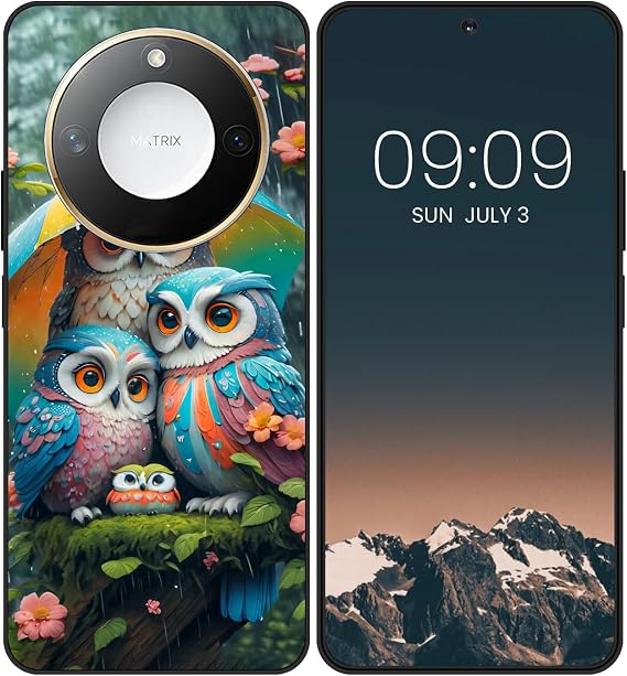 for HONOR X9C SMART Cute Case,Soft Frosted Matt Black TPU Ultra-Slim Stylish Protective Cover Drop Protection, Non-slip Cute pattern design-Owl