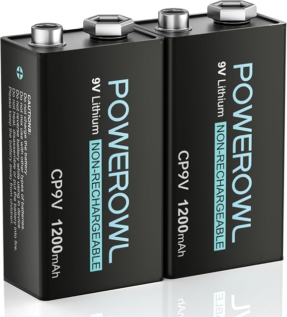 POWEROWL 9V Lithium Batteries, 1200mAh Non-Rechargeable 9 Volt Battery for Smoke Detector Fire Alarms - 2 Pack