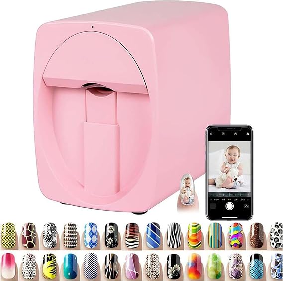 Portable Nail Printer Mobile Art Printing Machine Digital Mini Painting Multifunction Color Printer Smart 3D Phone Control Wireless WiFi Signal,Pink
