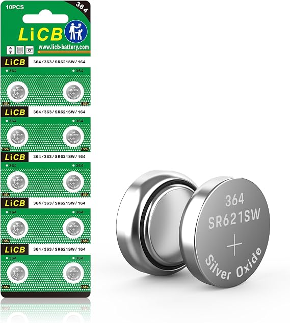 LiCB 10 Pack SR621SW 364 Watch Battery,Long-Lasting & Leak-Proof,High Capacity Silver Oxide 1.55V Button Cell Batteries for Watch