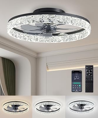 Ceiling Fans with Lights and Remote, 19.7 Low Profile Ceiling Fan with Light, 3000-6500K Dimmable, 6 Speeds and Stepless Color Temperature Change for Bedroom, Living Room and Kids RoomBlack