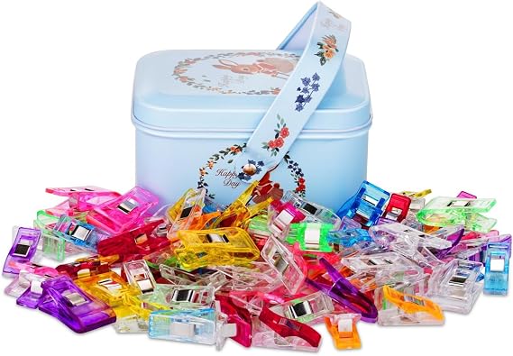 Sewing Fabric Clips with Tin Box,Sewing Notions for Quilting Supplies | 80 Small+20 Middle Multipurpose Plastic Sewing Clips for Sewing,Quilting,Craft,Paper Work-Assorted Sizes& Colors