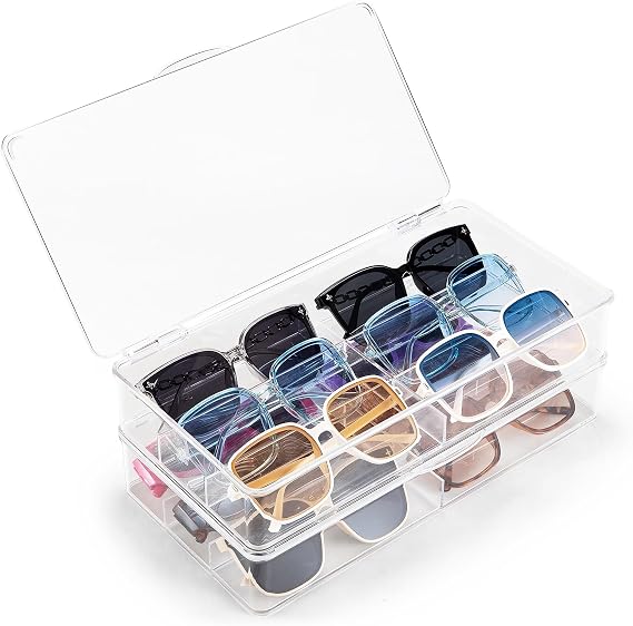 BOPai Acrylic Sunglasses Organizer with Lid, Stackable Box (2 Pack)