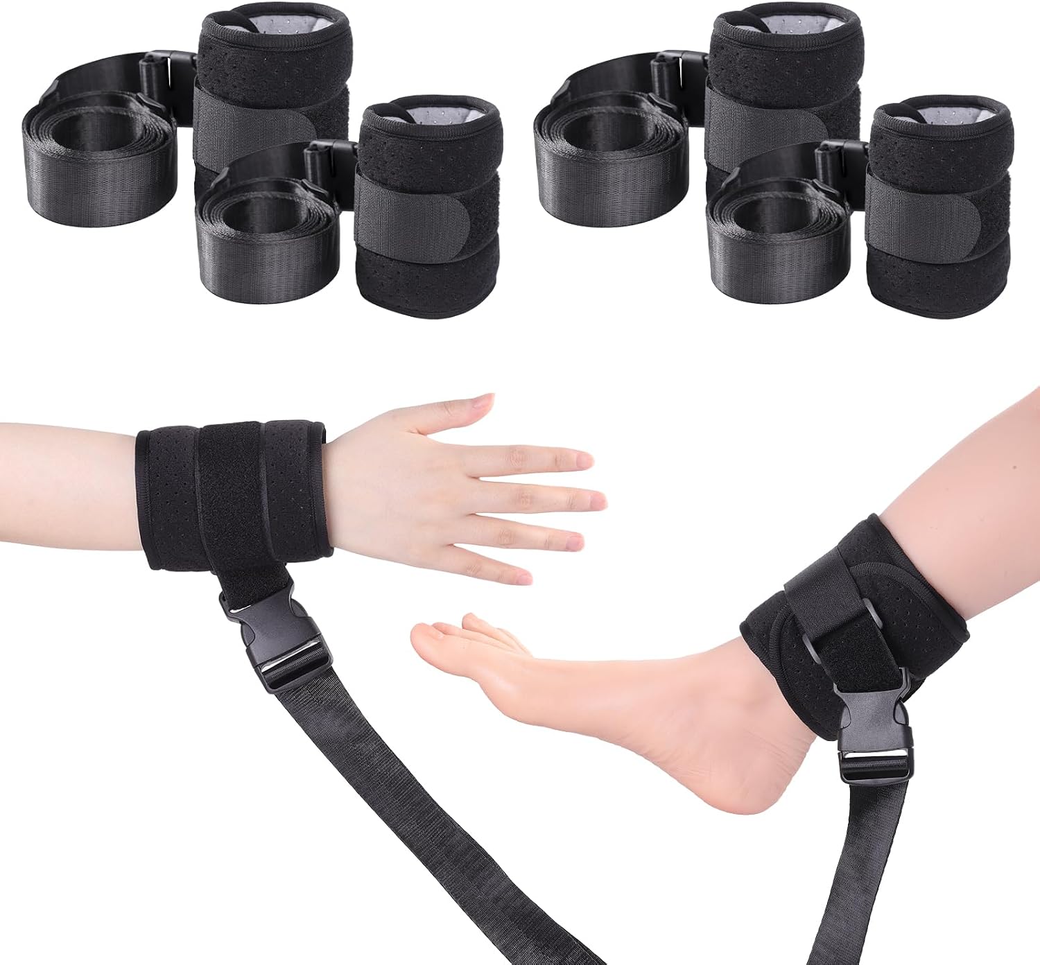 Medical Restraint Band，Ankle and Wrist Restraints for Seniors with Dementia,Bed Restraint with Adjustable Buckle for Queen Size Bed4 Pcs