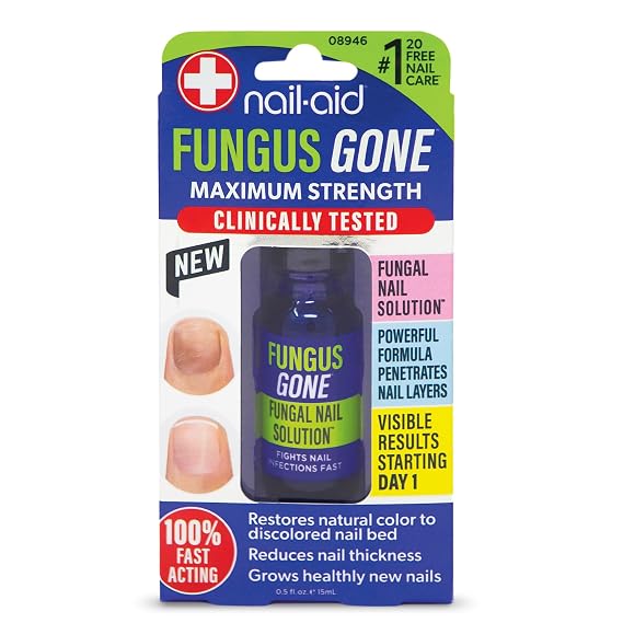 Nail-Aid Fungus Gone Maximum Strength Nail Solution | For Thick Discolored Damaged Nails, Helps Improve Nail Appearance, Supports Healthy Pink Nail Growth