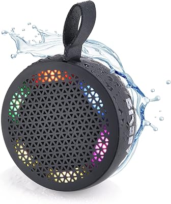 RISEBASS Water Resistant Bluetooth Shower Speaker, Handsfree Portable Speakerphone Control Buttons with LED Light, True Wireless Stereo for Bathroom, Kitchen, Hiking, Kayak, Beach, Gifts Black